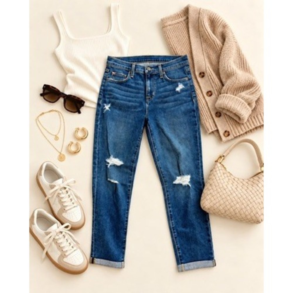 Hudson Natalie Women's Midrise Slim Boyfriend Distressed Crop Jeans Size 27"